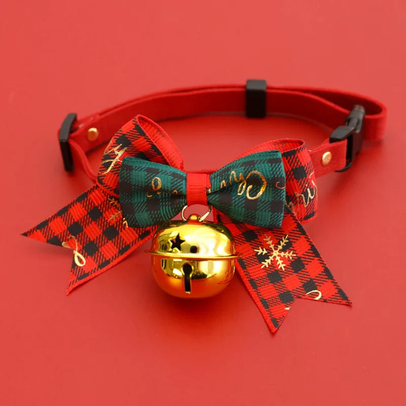 Christmas Pet Collar with Bell Bow Red Green Themed Adjustable Dog Cat Necklace Holiday Party Photo Prop Pet Fashion Oasis Select Red S