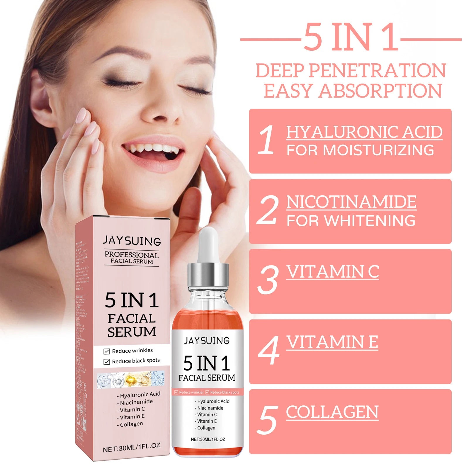 5-in-1 Facial Serum – Hyaluronic Acid, Niacinamide & Vitamin C Face Serum Oasis Select