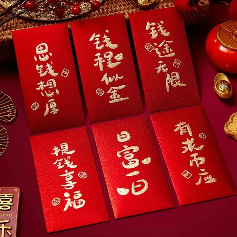 6 Pcs Chinese New Year Red Envelope Best Wishes Chinese Style Hot Stamping Bronzing Red Pocket Wedding Party Decorations Oasis Select A5