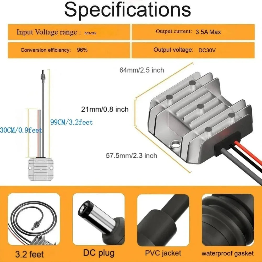 12V to 30V 3.5A 105W Power Supply 9V-30V Booster DC-DC Step-up Module with DC power cord Starlink Mini Step Up Power Cord Oasis Select