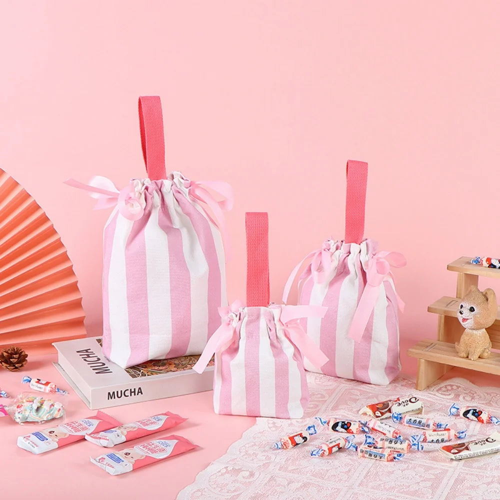 Colorful Striped Canvas Bag Large Capacity Handbag Children's Birthday Gift Bags Women Shopping Handbags Commuter Bento Tote Bag Oasis Select Pink 2 other