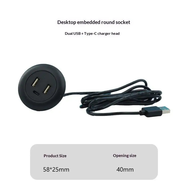 3-in-1 Embedded USB Hub – USB-A & USB-C Desktop Charger