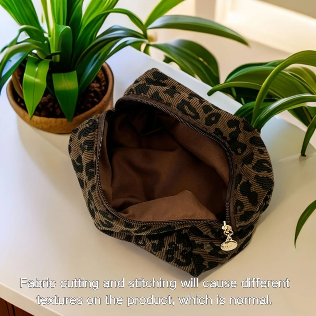 1PC Brown Leopard Print Cosmetic Bag Zipper Makeup Pouch Travel Toiletry Storage Bag Oasis Select