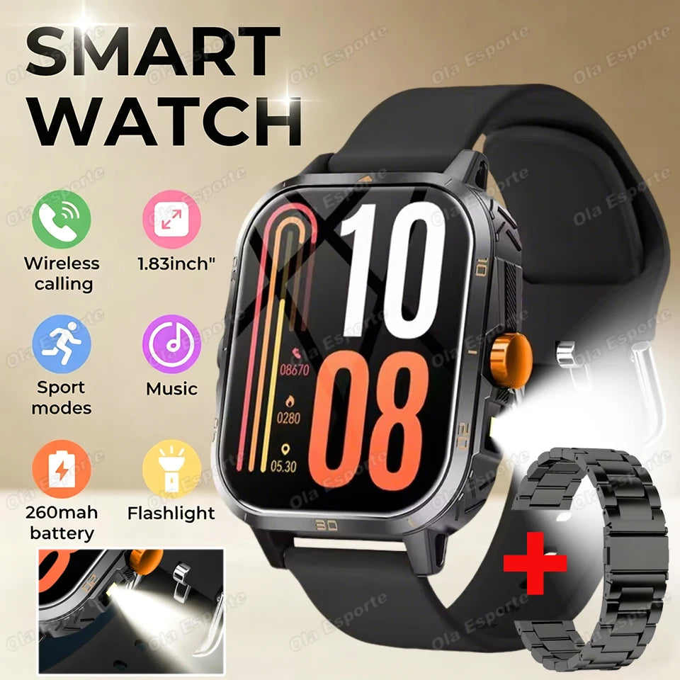 HW12 Military Sports Smartwatch – Bluetooth Call & Flashlight