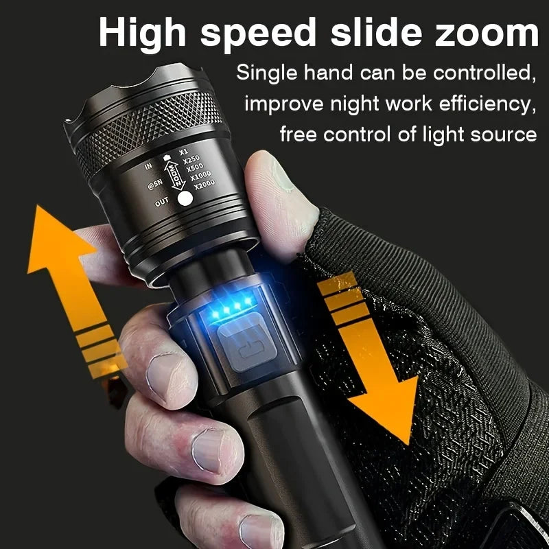 Telescopic Zoom Flashlight High Power Torch Light USB Rechargeable LED Flashlight Portable Tactical Lantern Outdoor Strong Light Oasis Select