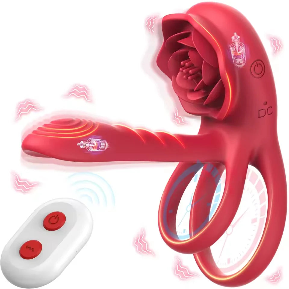 Rose Penis Ring Vibrator Female G-spot Clitoral Stimulation Male Ejaculation Delay Silicone CockRing Adult Sex Toy for Couples Oasis Select