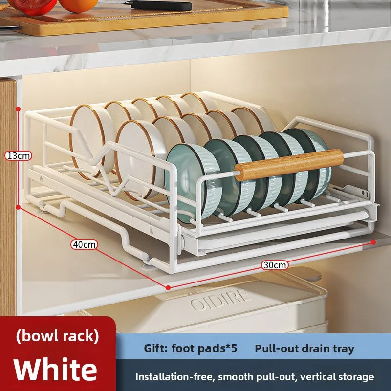Kitchen Household Drain Bowl Rack Layered Seasoning Bowl Rack in Cabinet Double Layer Drawer Type Pull Basket Dish Storage Rack Oasis Select D bowl rack