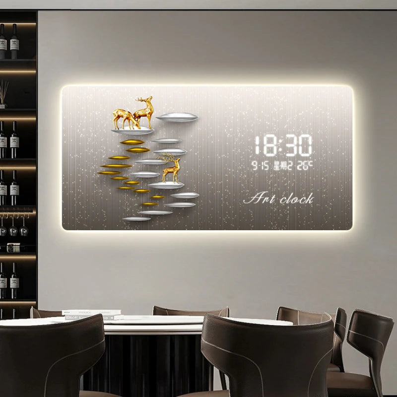 New Modern Simple LCD Digital Display Clock Wall Clock Living Room Decorative Painting Hanging Wall Clock Painting Oasis Select