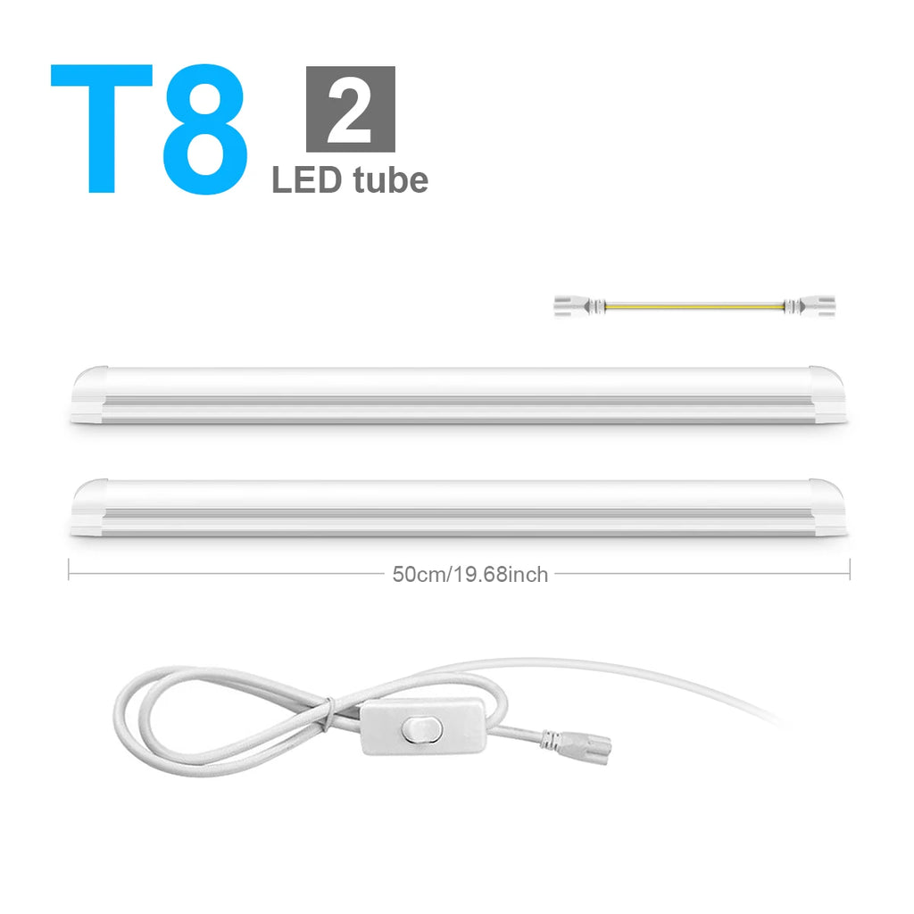 50CM LED Fluorescent Lamp High Quality Aluminum Bar Light T5 T8 LED Tube with AC220V EU Plug Swtich Energy Saving Home Wall Lamp Oasis Select 2x T8 Tube With Plug Warm White 200-230V EU Plug