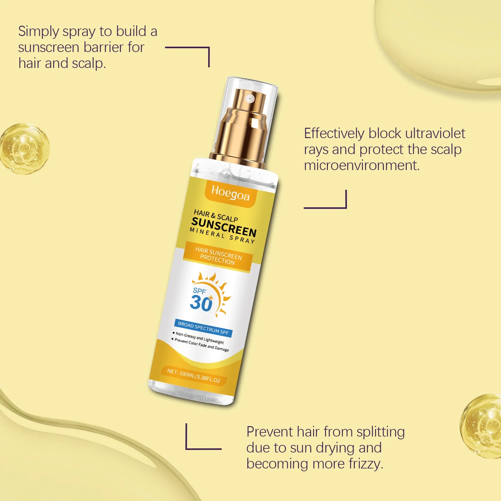 Scalp Hair Sunscreen Spray For Dyed Highlighted Hair UV Protection Prevent Hair Fading Dryness Lightweight Scalp Sunscreen Care Oasis Select