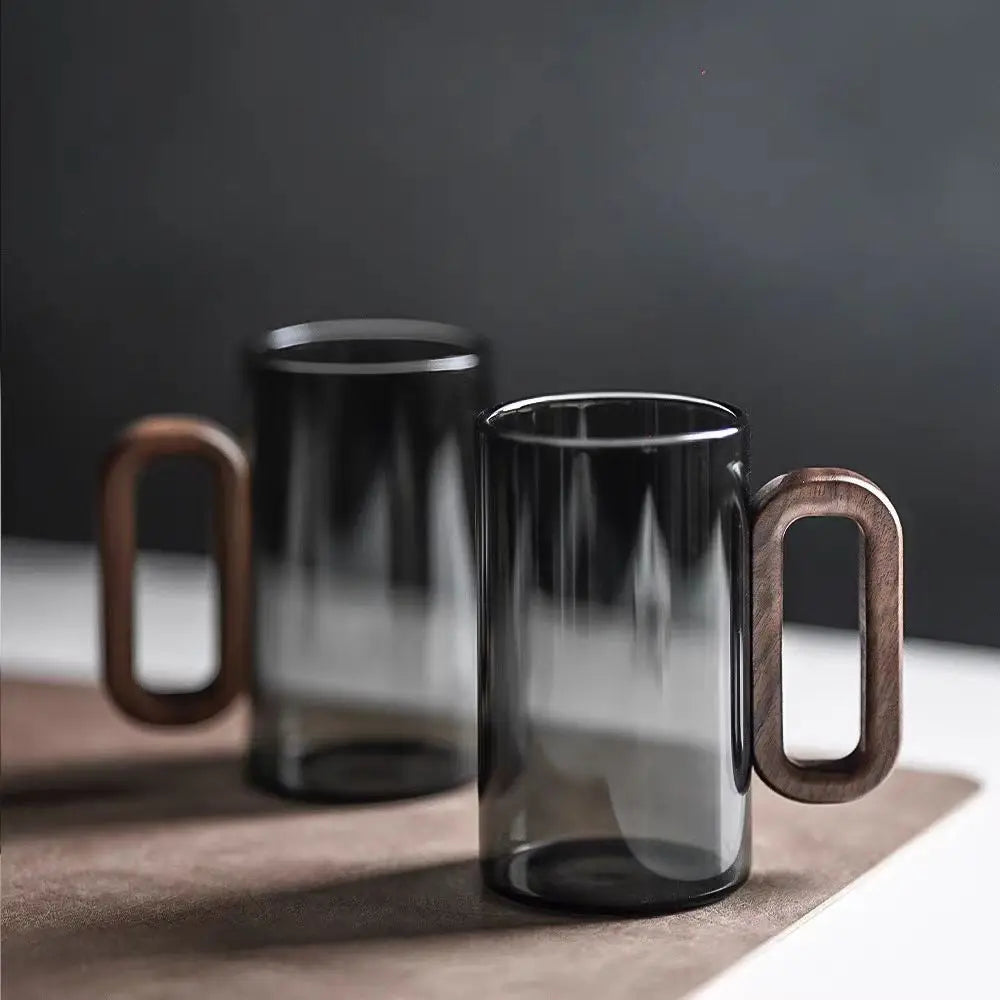 6pcs 360ml Premium High Borosilicate Heat-resistant Glass Set: Home Drinking Glasses with Wooden Handles, Stylish Tea Cups Oasis Select