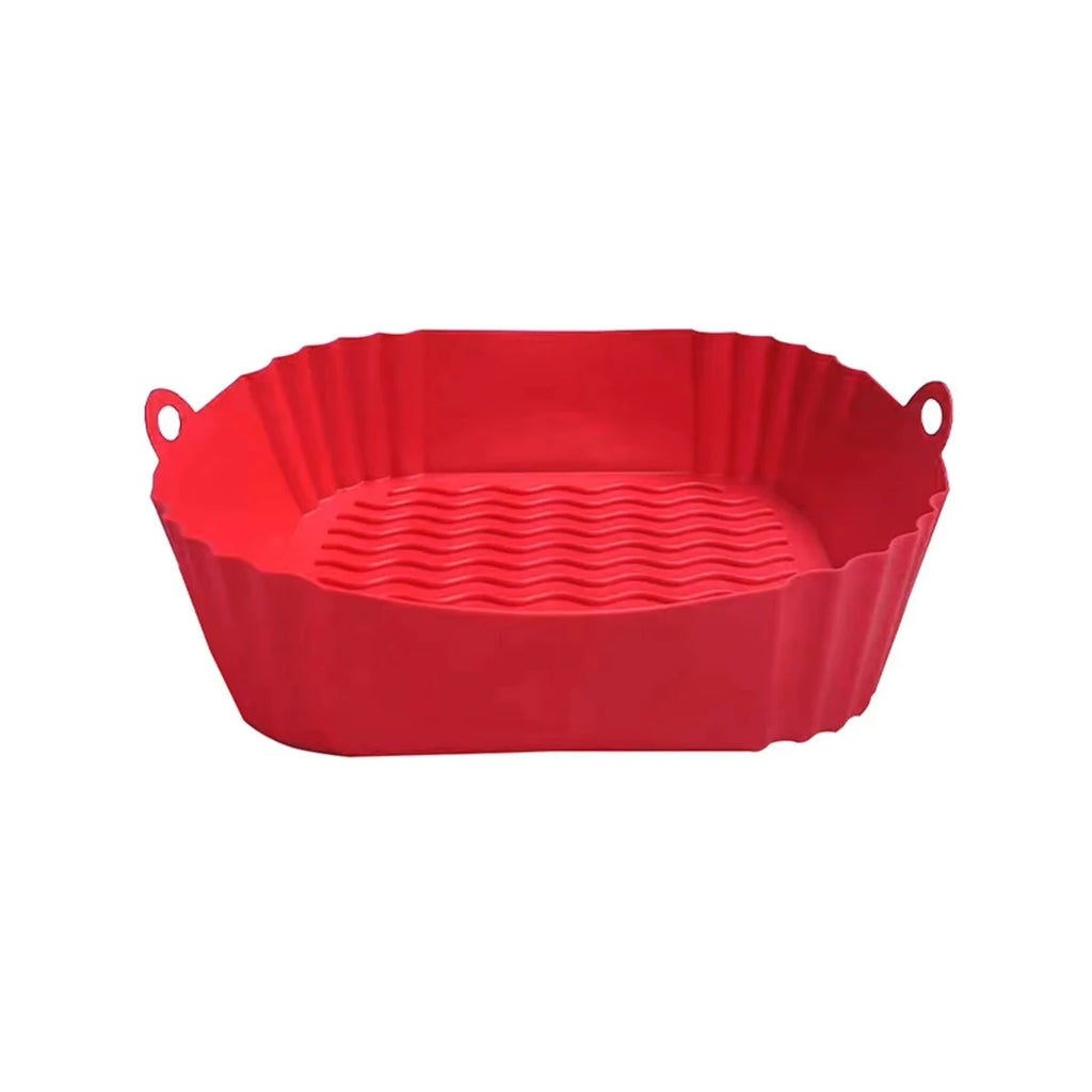 1PC Hot Sale Air Fryer Silicone Baking Tray High Temperature Resistant Foldable Easy Clean Round Silicone Baking Mat Oasis Select Red