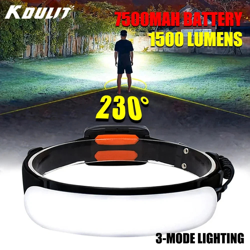1500LM High Power LED Headlamp COB Head Flashlight With 7500Mah Built-in Battery USB Rechargeable Fishing Camping Lantern Torch Oasis Select