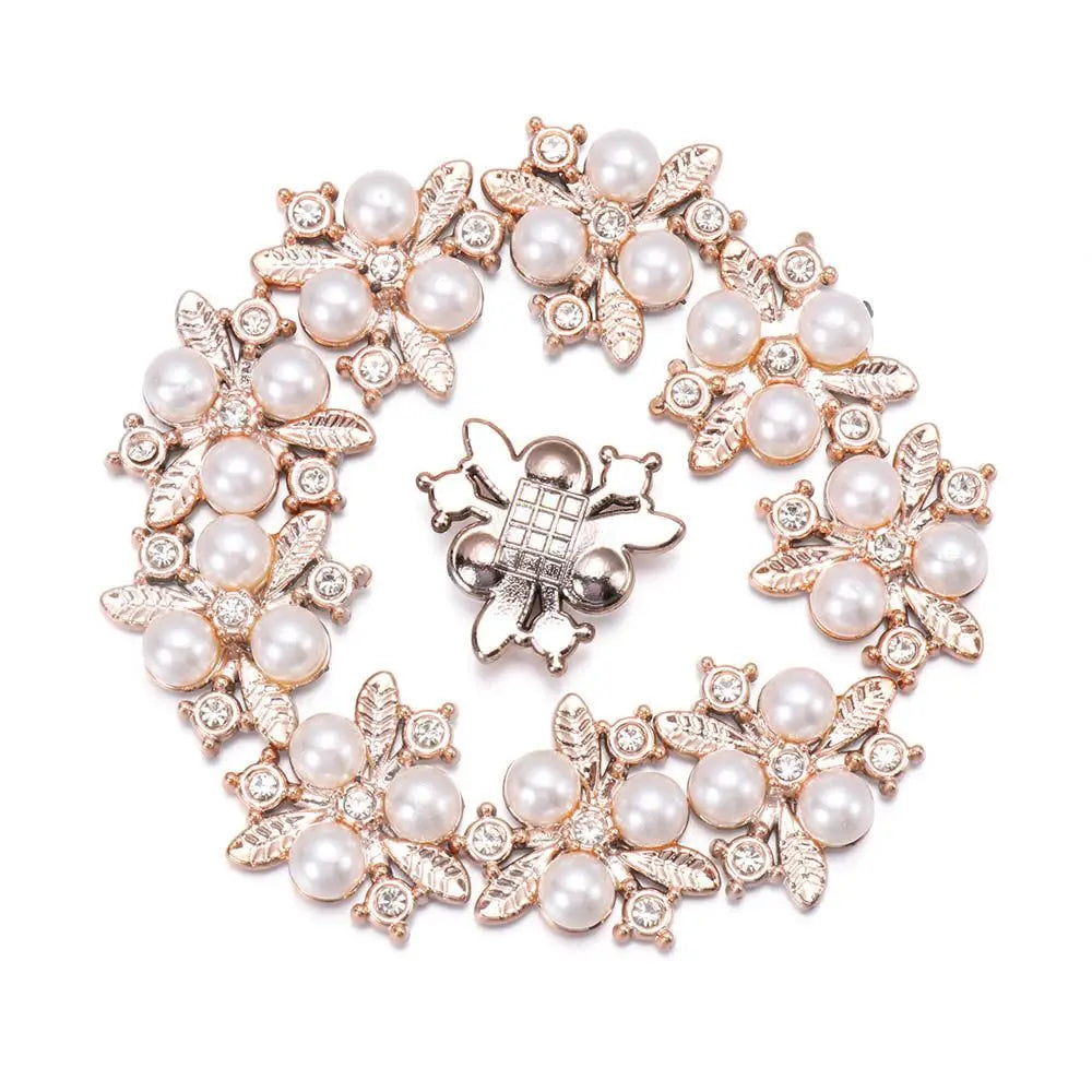 Vintage Buttons Clothing Flatback Plating Pearl Buckle Rhinestone