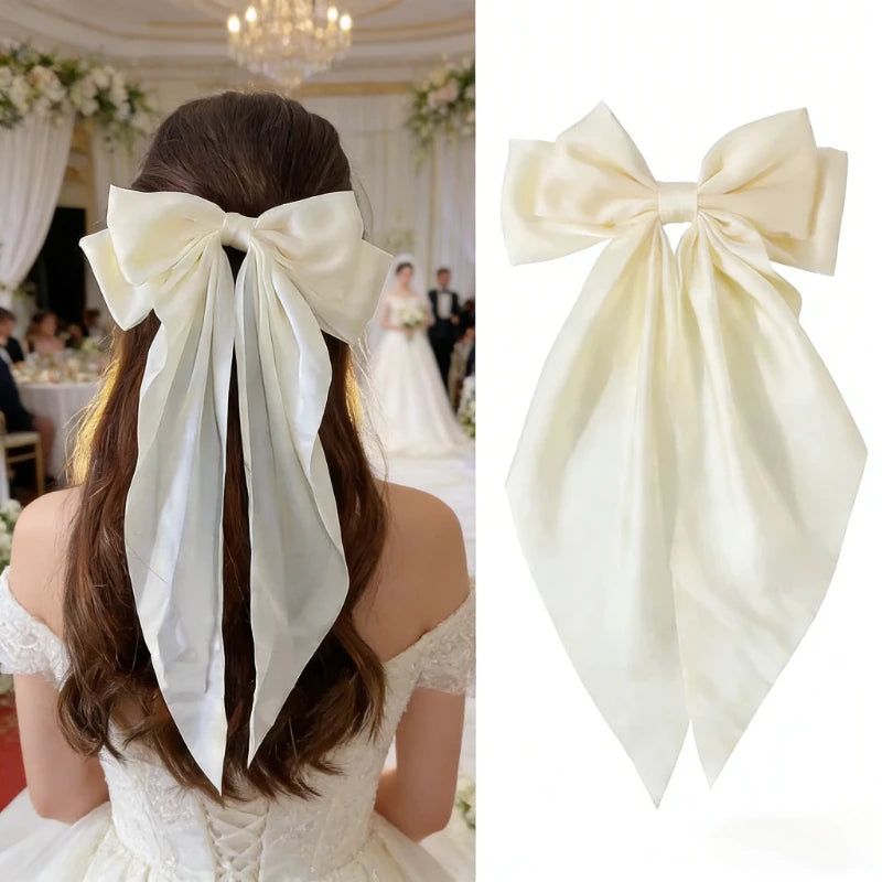 Solid Satin Bow Ribbon Hair Clips for Women - Elegant Bowknot Hairpins Barrettes for Girls, Wedding Bridal Hair Accessories Oasis Select