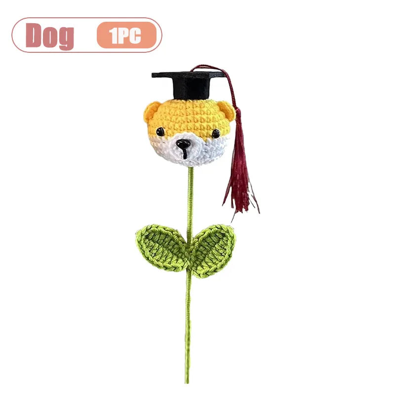 Graduation Season Crochet Bouquet with Graduation Cap Handmade Knitted Flower for Boys Girls Teacher Gift School Oasis Select Dog-1PC