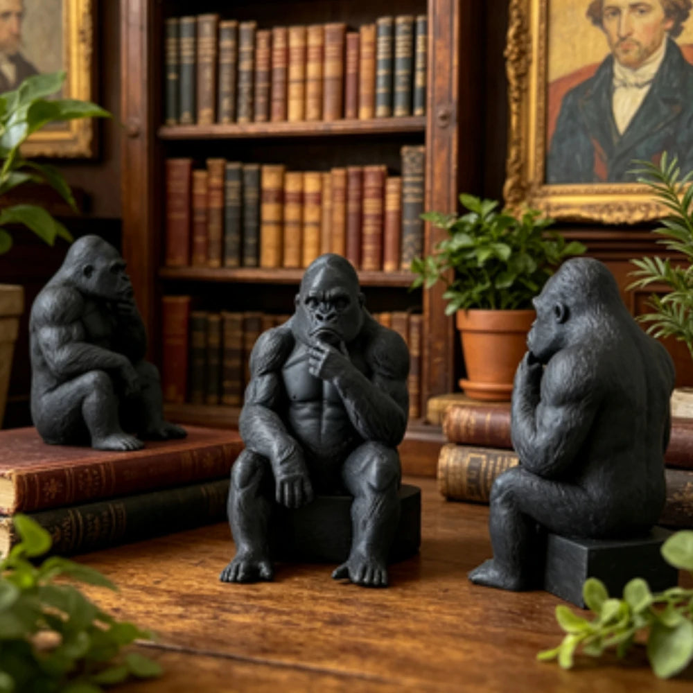 Thinking Gorilla Shelf Sitter Figurine Meditation Sitting Ape Ornaments for Home Book Edge & Office Desktop Ornament Decor Gifts Oasis Select