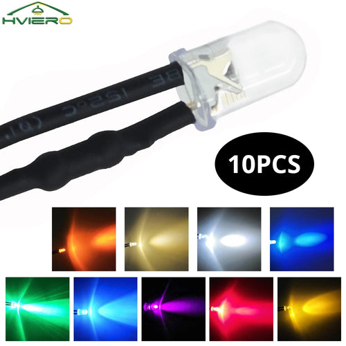 10-Pack 5mm Pre-Wired LED Bulbs DC 12V | 9 Colors, 20cm Cable Pre-Wired LED Diodes Oasis Select