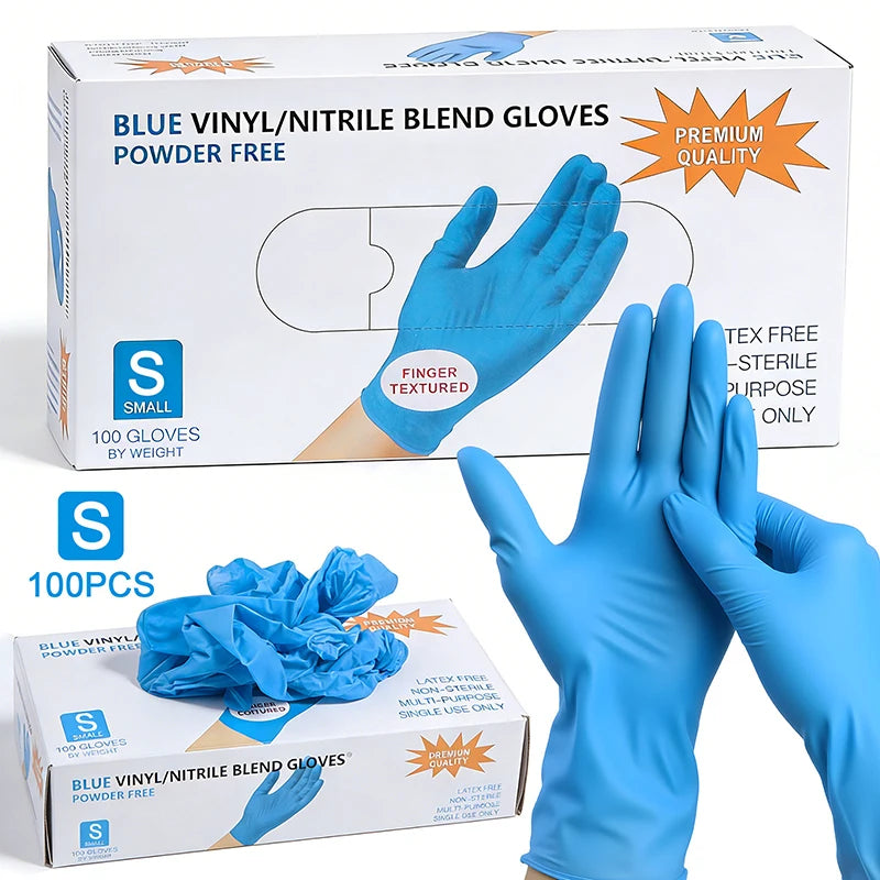 100PCS Disposable Nitrile Gloves Food Contact Thick Durable Suitable Strong Elasticity Gloves For Kitchen Garden Tattoo Beauty Oasis Select S Blue