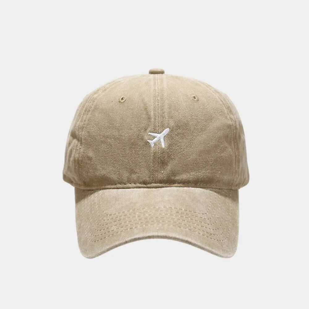 Washed Cotton Airplane Embroidered Baseball Cap Hip Hop Adjustable Peaked Cap Distressed Sunscreen Plane Dad Hat Oasis Select Khaki
