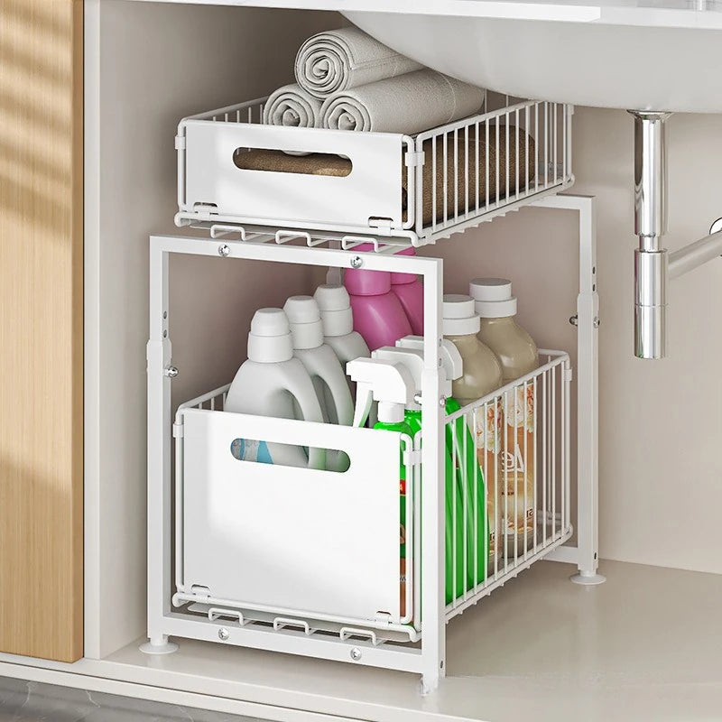Kitchen lower sink rack, seasoning rack, storage basket, adjustable cabinet pull-out layered rack Oasis Select