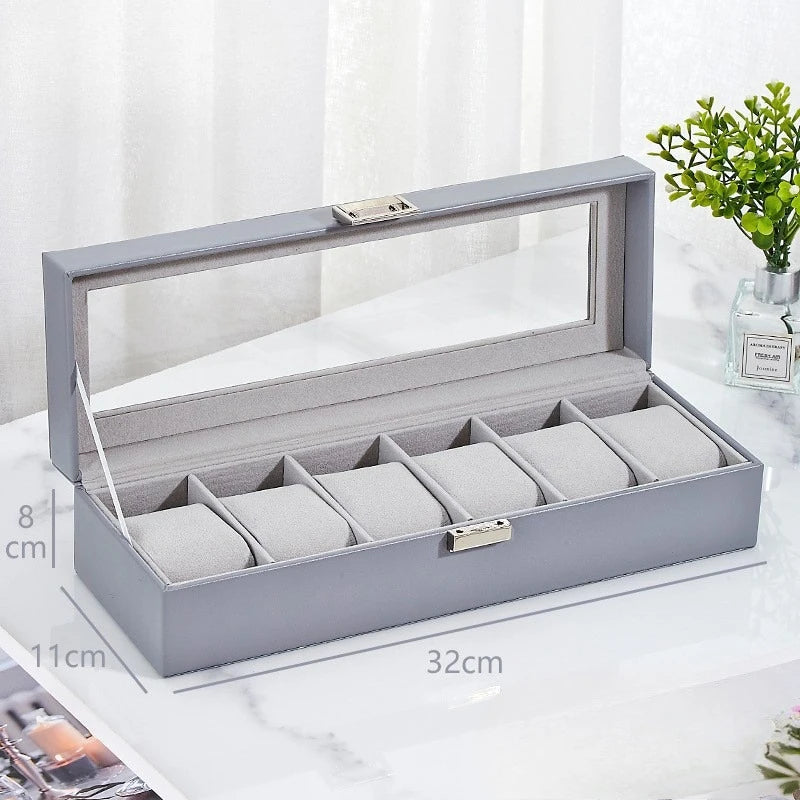 6-Slot PU Leather Watch Box - Luxury Storage & Display Case for Wristwatch Mechanical Watch, Watch Organizer for Men Women Oasis Select Grey