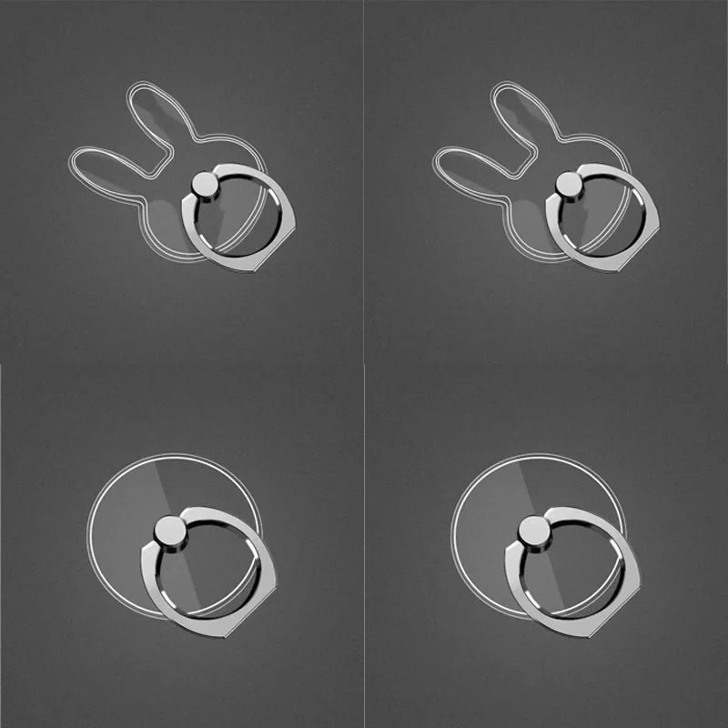 1/2/3/4pcs Transparent Cute Animal Round Phone Stand Foldable 360 Rotating Mobile Phone Ring Holder Smart Phone Accessories Oasis Select 4pcs mix 4