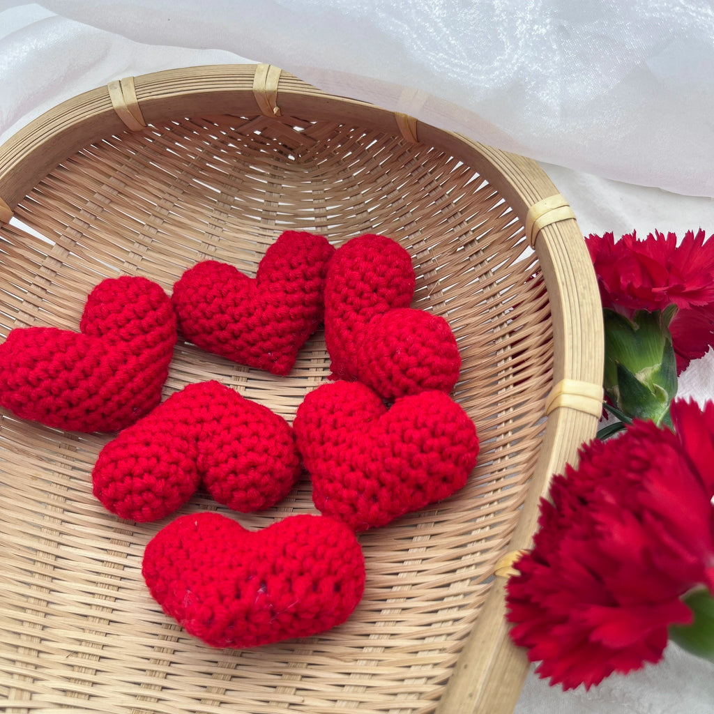 1/2PCS Crochet Heart Hooked Yarn Heart Filled Cotton Peach Knitting Heart Clothing Accessories Red Pink Colored Love Heart Oasis Select