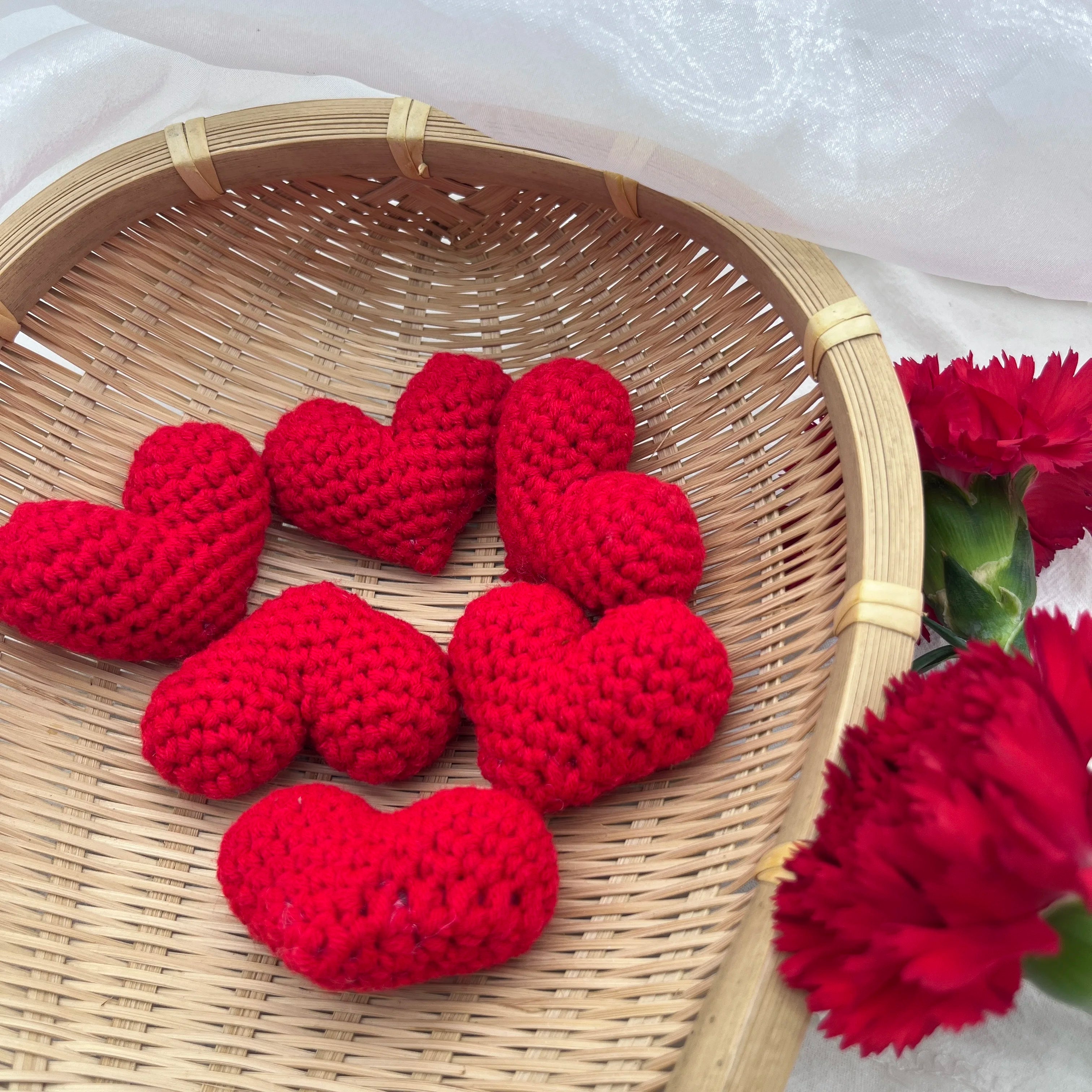 1/2PCS Crochet Heart Hooked Yarn Heart Filled Cotton Peach Knitting Heart Clothing Accessories Red Pink Colored Love Heart Oasis Select