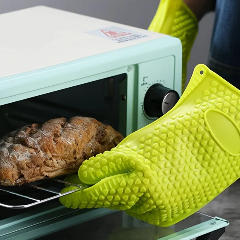 1 Pair Heat Resistant Kitchen Gloves, Non-Slip Waterproof Silicone Oven Mitts for Cooking Baking BBQ Dishwashing Oven Mitts Oasis Select
