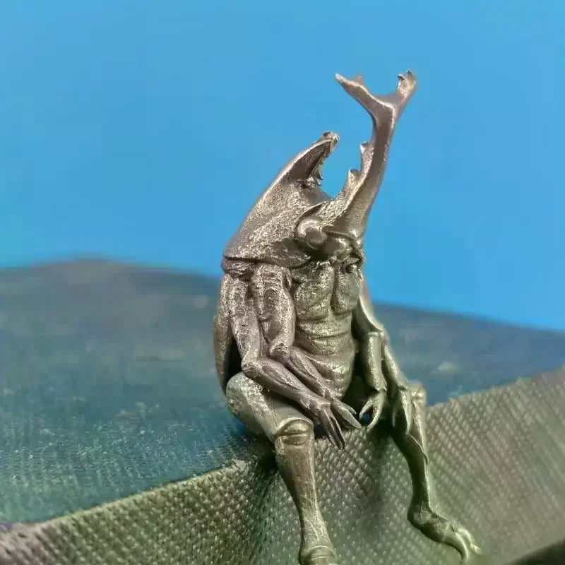 Antique Brass Realistic Beetle Sculpture Dual Horned Beetle Figurine With Intricate Detailing Car Dashboard Home Office Decor Oasis Select