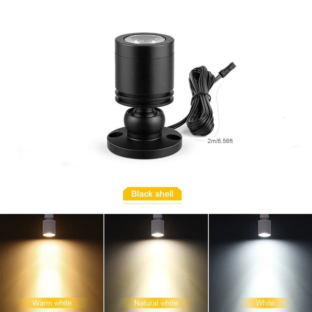 Mini 12V Spot Light 3W 360° Swivel Aluminum Small Spotlight Storage Collection Display Cabinet Decor Lighting,DuPont interface Oasis Select