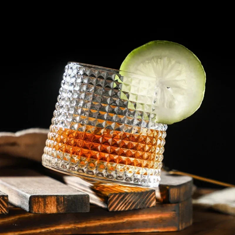 200ML Creative Whiskey Glasses Durable Spinning Glassware Cocktails Wine Brandy Cup Water Juice Mug Party Drinking Glass Tumbler Oasis Select