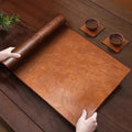 A New Chinese-style Waterproof Oil-proof Double-sided Two-color Zen-inspired Coffee Table Mat Made of Horsegrain Leather Oasis Select Coaster 10x10cm 4pcs
