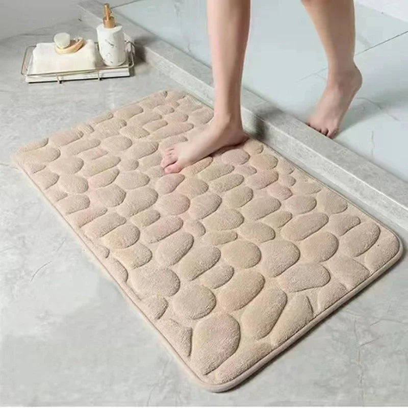 Memory Foam Bath Mat – Non-Slip Cobblestone Embossed Rug