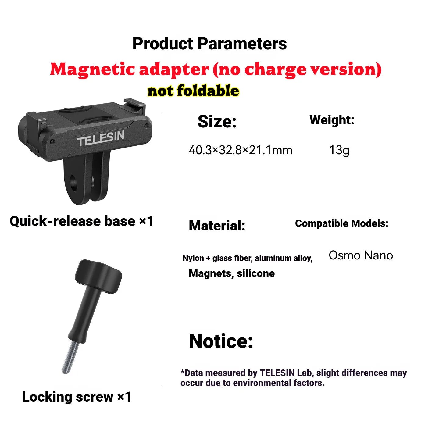 TELESIN Magnetic Quick-Release Adapter Mount for DJI Osmo Nano