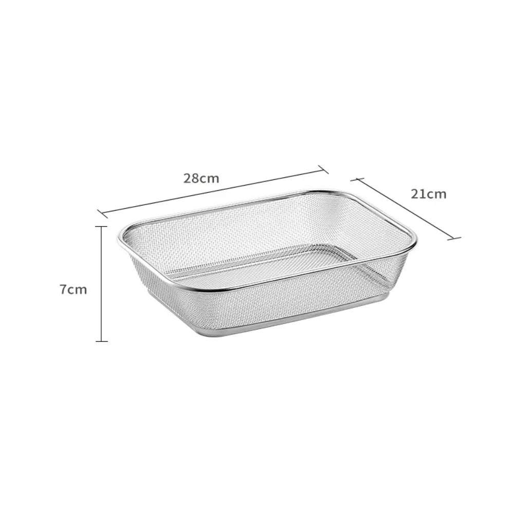 Simple Square Drain Basket Stainless Steel Hollow Out Rice Washing Basin Thickened Kitchen Storage Basket Oasis Select L