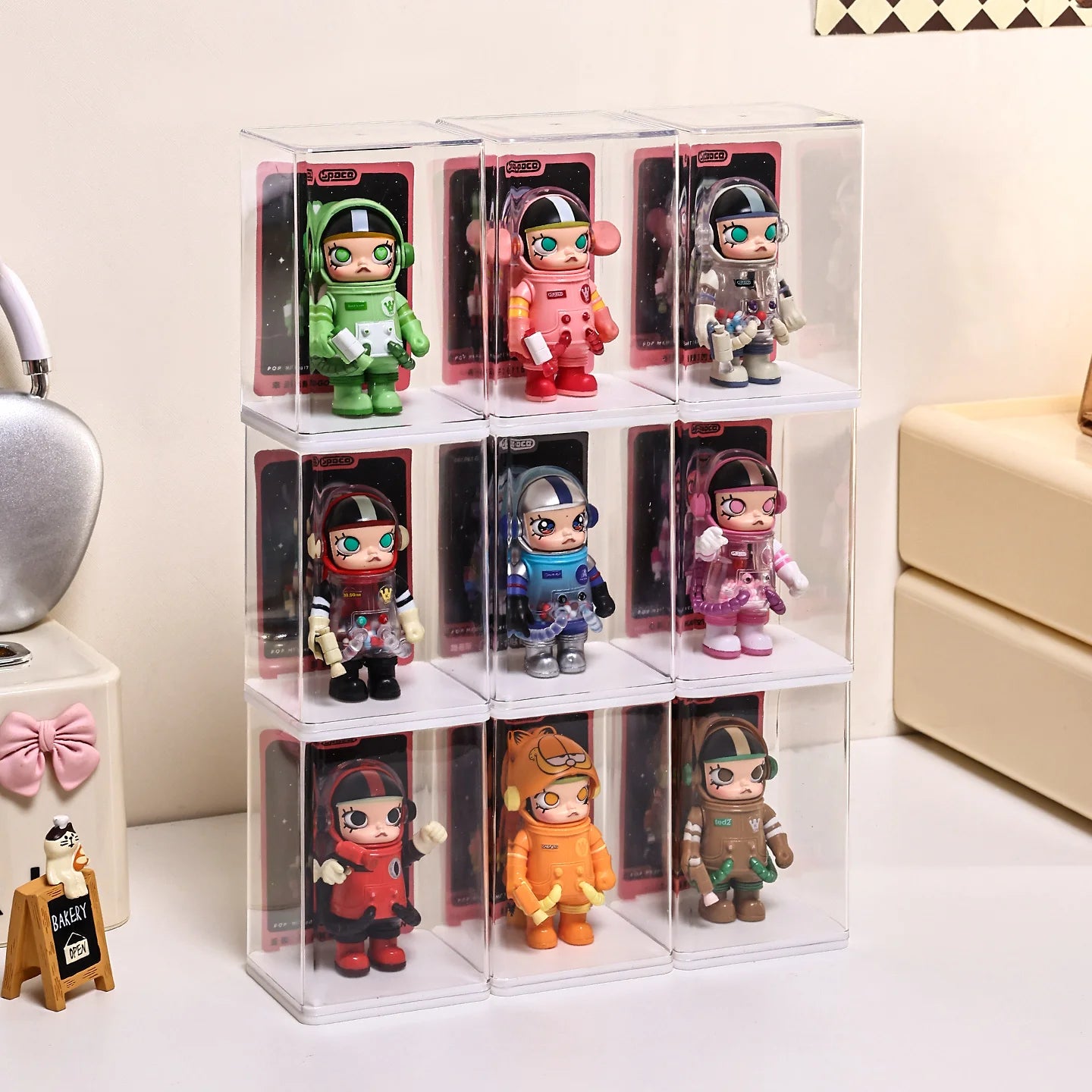 6pcs Acrylic Dust-Proof Colored Base Doll Blind Box Display Box Card Groove Stackable Collectible Crafts Storage Box Handmade Oasis Select