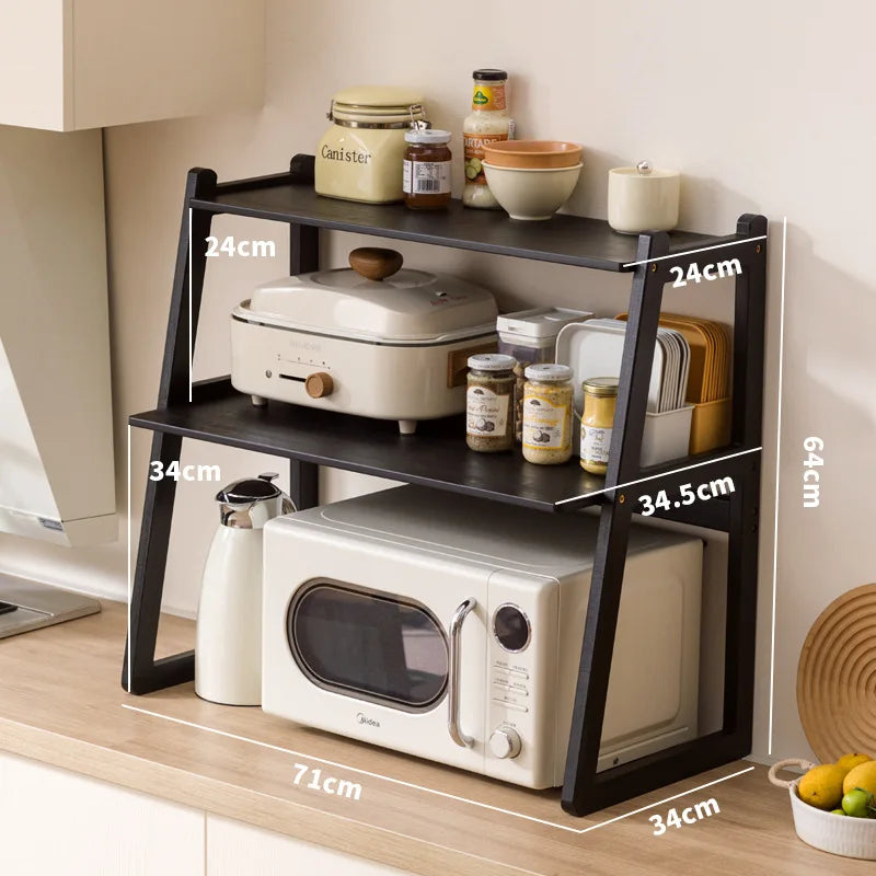 Kitchen Microwave Oven Shelf Household Multi-layer Oven Stand Desktop Countertop Rice Cooker Storage Shelf Oasis Select Black 71cm