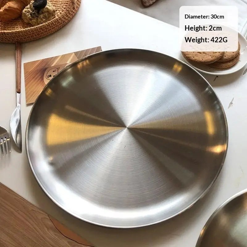 Stainless Steel Round Serving Tray | Rustproof, 6 Sizes
