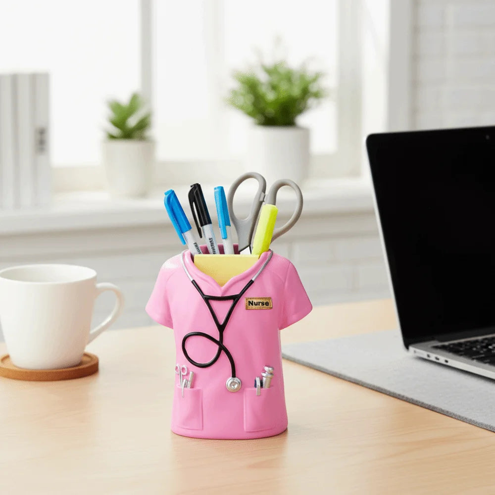 Creative Doctor's Coat-Shaped Pen Holder With Stethoscope Decoration Practical Doctor White Coat Pencil Holder Oasis Select