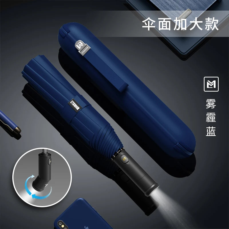 Full-automatic folding thickened umbrella large strong wind-resistant reinforced automatic umbrella Oasis Select 116cm LED Blue