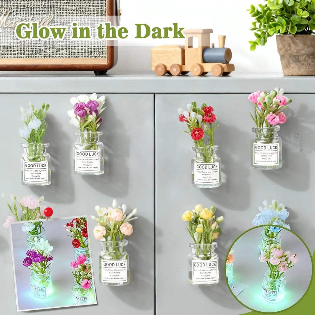 4/7 PCS Cute Mini Vase Fridge Magnets – Luminous 3D Plant Flower Pots, Funny Glow in Dark Decor for Kitchen, Locker & Whiteboard Oasis Select