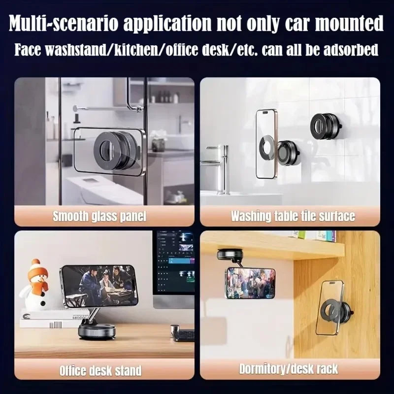 Car Phone Holder Multifunctional Foldable Vacuum Magnetic Phone Holder Suitable for Gym Bathroom Mirrors Ceramic Tiles Marble Oasis Select