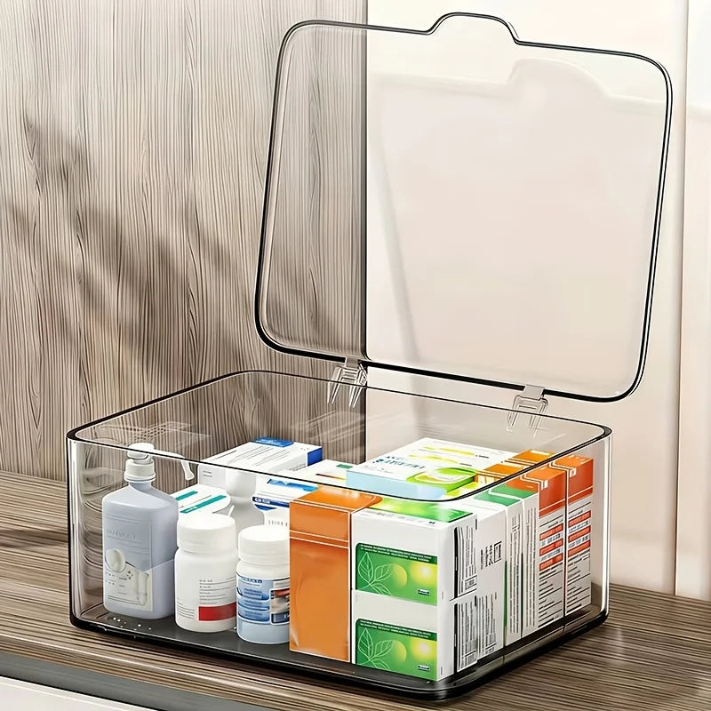 Flip Top Storage Box,Large Capacity Transparent Organizer for Medicine Cosmetics Jewelry,Desktop Dustproof Container Storage Box Oasis Select