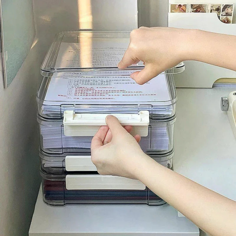 Paper Organizer Stackable Storage Box Transparent Desktop Storage Document Certificate Important Storage Box Oasis Select