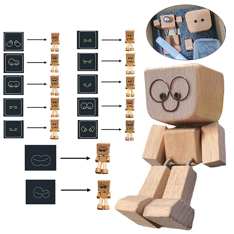 Shaking Wooden Man Figurine, Charming Little Wooden Figure That Sways With 12PCS Magnetic Expressions Oasis Select B Beige
