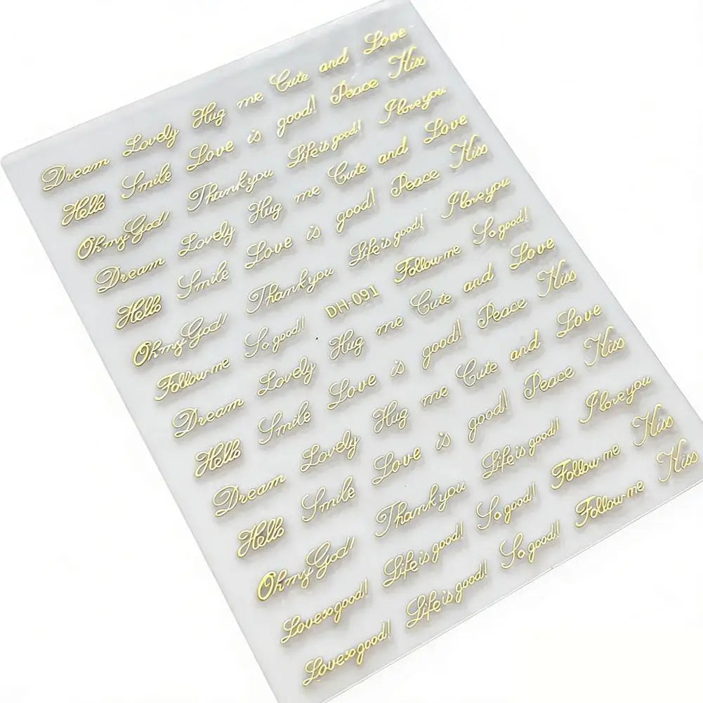 English Words Nail Art Stickers, 3D English Alphabet Nail Decals for DIY Metallic Gold Silver Acrylic Manicure Nail Decorations Oasis Select C