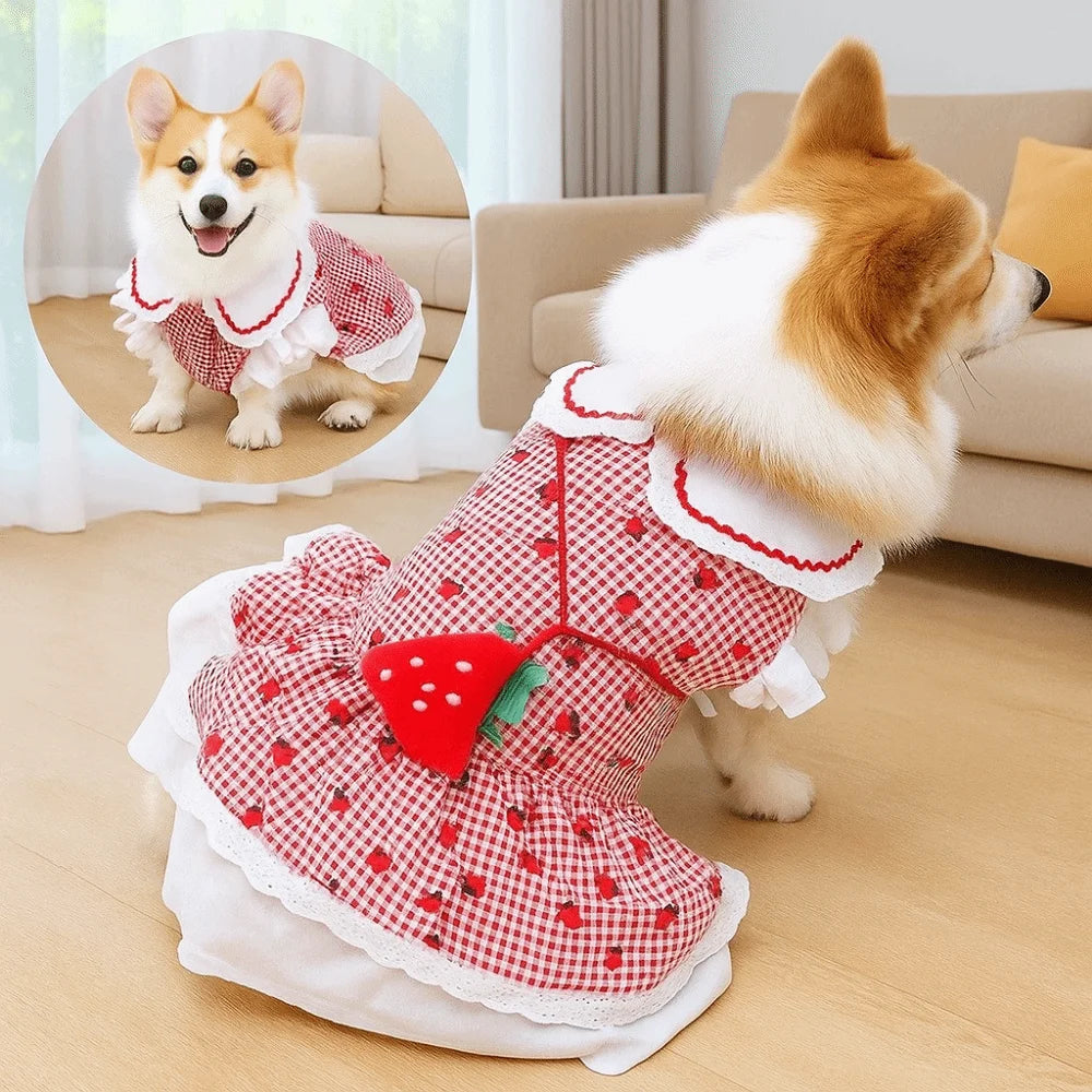 Fashion Cute Pet Strawberry Dress Breathable Thin Design Cat Skirt Soft Pet Summer Clothes for Puppy Kittens Oasis Select