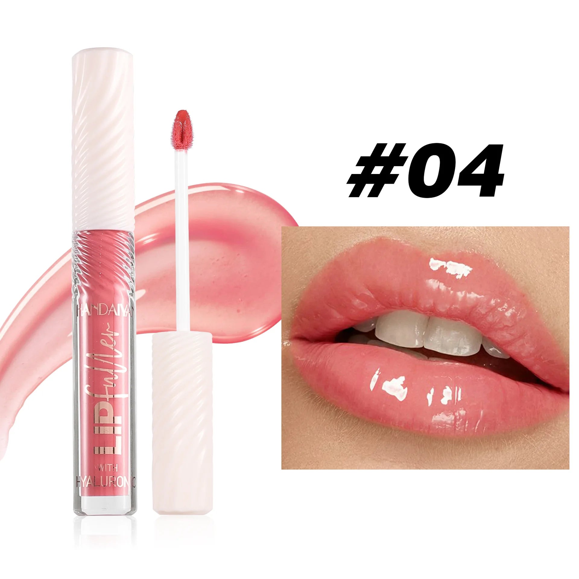 HANDAIYAN 8 Color Mirror Lip Gloss with Hyaluronic Acid Hydrating Moisturizing Pearl Infused Glossy Lipstick for Plump Lips Oasis Select 04